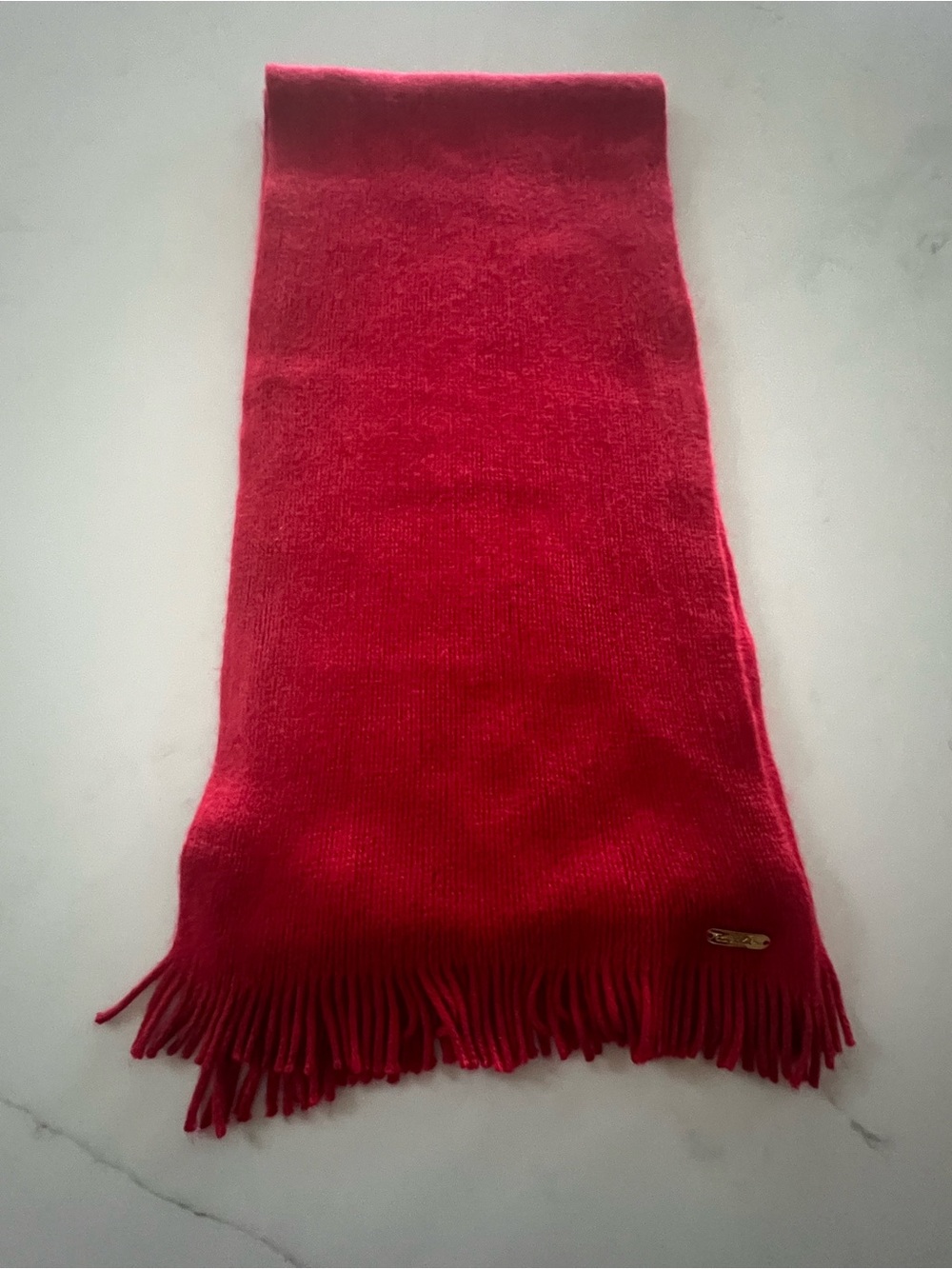 Calvin Klein Red Fringe Knit Scarf: extremely soft